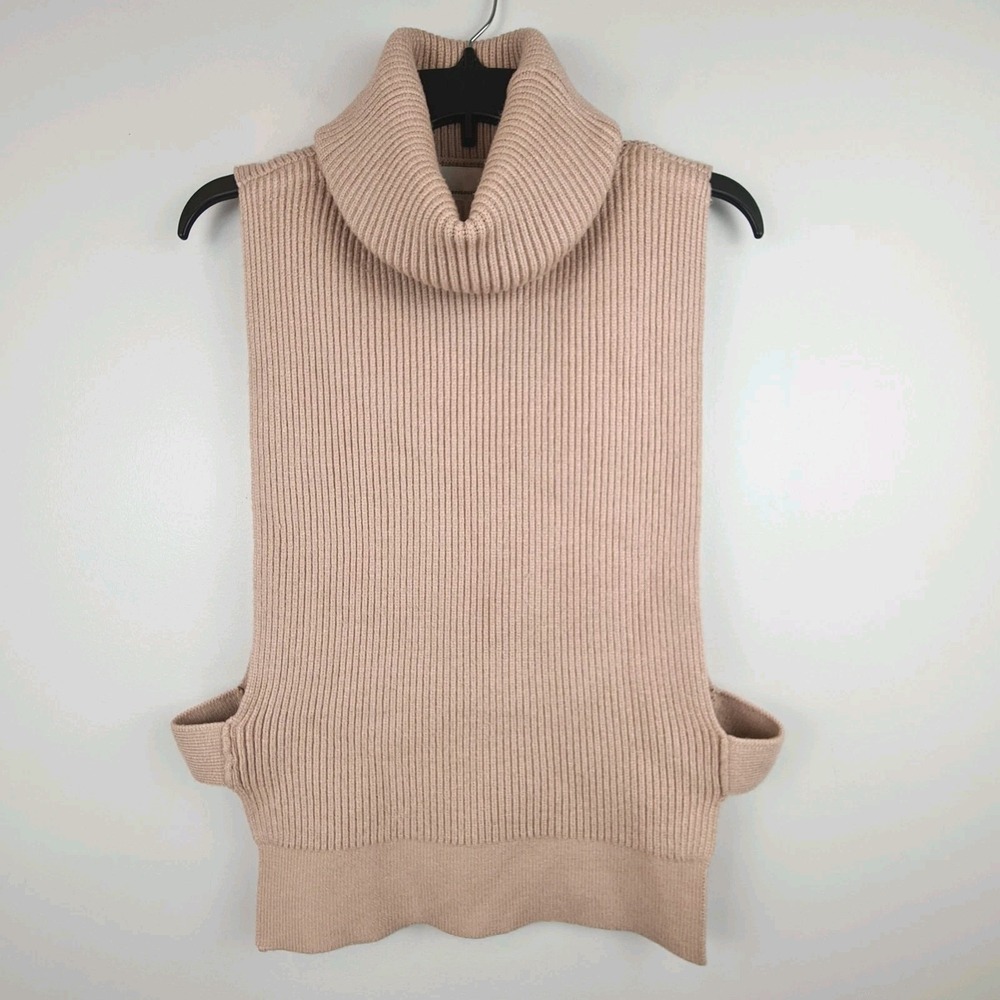 Anthropologie Open Side Turtleneck Sweater Vest One‎ Size Roll Neck Beige Preppy